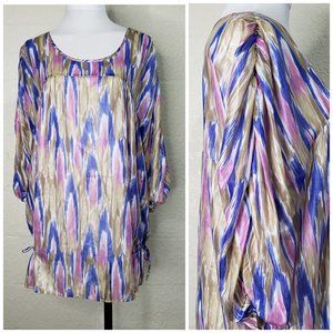 NWT Apostrophe Sheer Watercolor Ruched Top Large